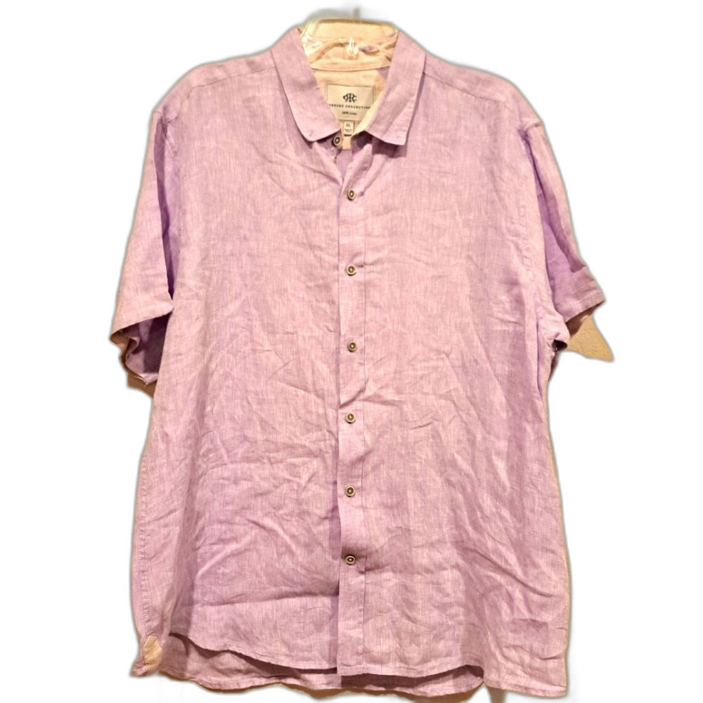 Report Collection 100% linen button-down short sleeve shirt light purple size XL